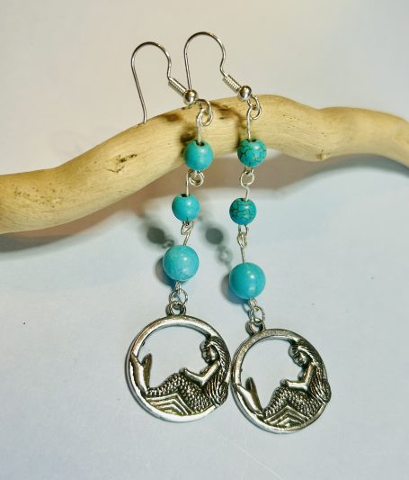 Mermaid Turquoise Howlite Dangle Earrings Mermaid Turquoise Howlite Dangle Earrings