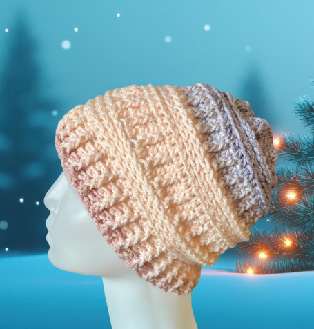 Crochet Messy Bun Hat With Elastic-Pink and Purple Crochet Messy Bun Hat With Elastic-Pink and Purple