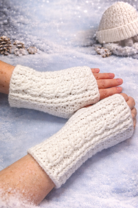 White Crocheted Cabled Wrist Warmers – Fingerless Gloves, Cozy Acrylic Knit White Crocheted Cabled Wrist Warmers – Fingerless Gloves, Cozy Acrylic Knit