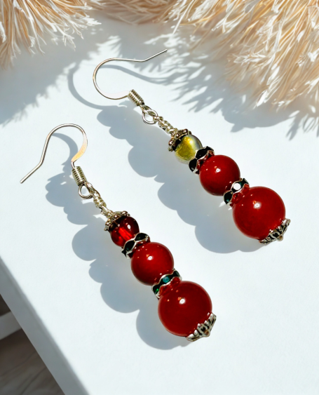 Red Glass Beaded Dangle Earrings, Queen of Hearts Valentines Day Handmade Earrings Red Glass Beaded Dangle Earrings, Queen of Hearts Valentines Day Handmade Earrings